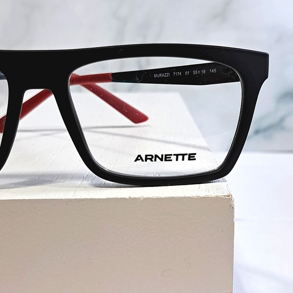 NEW ARNETTE Rx'able Eyeglass Frame, men's modern glasses, black/red 55-16-145 - Picture 2 of 5